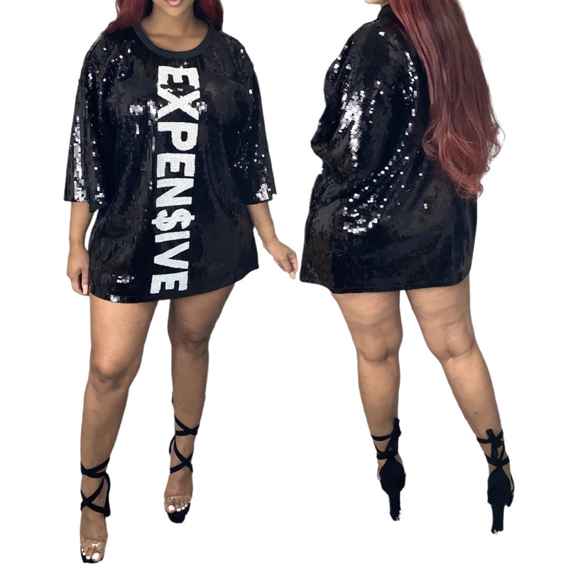 2021 Factory clothing manufactuers sequin fashion dress plus size