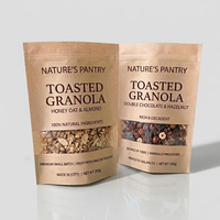 Sachet Doypack en papier kraft imprimé sur mesure, recyclable, avec fermeture éclair et fenêtre transparente, pour emballage alimentaire (granola, noix)