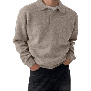 Pull en laine personnalisé pour homme, à manches longues, col tricoté, boutonné sur le devant, hauts d'automne, épaisseur standard - Product Image 3