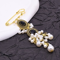 Bros Pin Gaya Prancis Vintage Mutiara Imitasi Rumbai Kristal Bunga Logam untuk Wanita, Aksesoris Pesta Pernikahan