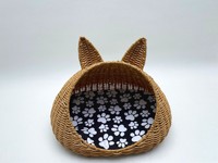Nid pour chat en rotin tressé lavable, semi-fermé, design respirant pour toutes les saisons, été, aucune installation requise