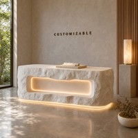 Comptoir de présentation de bijoux en bois de luxe sur mesure avec dessus en marbre et éclairage LED, meuble de réception pour boutique de bijoux