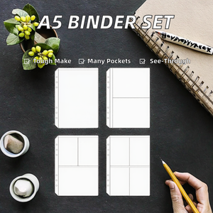 <span class=keywords><strong>A5</strong></span> الأكمام الموثق بلا زيبل مع 6 فتحات واضحة بولي كلوريد الفينيل متعدد الجيوب إدراج حلقة الموثق مع مغلف النقدية وحامي فوتوكارد - Product Image 3