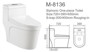 <span class=keywords><strong>WC</strong></span> monobloc moderne en céramique à siphon en S, double chasse siphonique, économie d'eau, avec abattant à fermeture douce - Product Image 3