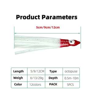 Jupon de pêche lumineux <span class=keywords><strong>en</strong></span> silicone et plastique imprimé, forme de calmar artificiel souple, 5cm, 9cm, 10cm, 12cm, pour la pêche <span class=keywords><strong>en</strong></span> <span class=keywords><strong>mer</strong></span> et la traîne - Product Image 6
