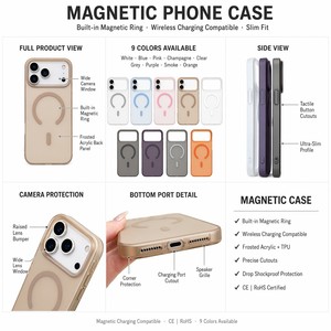 เคสแม่เหล็กสำหรับ iPhone 18 17 16 15 14 13 <span class=keywords><strong>12</strong></span> 11 <span class=keywords><strong>Pro</strong></span> <span class=keywords><strong>Max</strong></span> เคสแบบด้านเนื้อฟรอสต์  วัสดุ PC  ให้สัมผัสเหมือนผิว  บางเฉียบ - Product Image 2