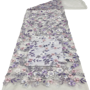 Tissu à paillettes violet clair en vente chaude, tissu brodé à sequins, tissu en tulle 3D, dentelle florale pour robe <span class=keywords><strong>de</strong></span> soirée - Product Image 1