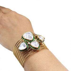 Fashionable Gold Plated Fashion <b>Cuff</b> <b>Bracelet</b> With Crystal Pear Cut Stones Vintage Style For Women Party Wear - Product Image 2