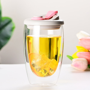 Wholesale Heat-Resistant <b>Double</b> <b>Wall</b> Glass Coffee Travel Cup Set Leak-Proof Transparent Beer <b>Mug</b> with Tea Lid Water Bottle for - Product Image 6
