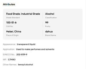 Alcohol Bencílico a Granel 99% Mín. Punto de Ebullición 219-221 ° C Multi Grado para Perfumes y Solventes Industriales - Product Image 6