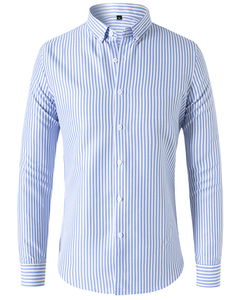 Chemise décontractée d'été pour hommes, à rayures bleues, version large, chemises en tricot brodé à <span class=keywords><strong>manches</strong></span> <span class=keywords><strong>longues</strong></span> - Product Image 1