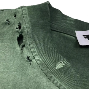 Kaus Mineral Retro antik cuci batu enzim pudar matahari kaus ukuran besar berlubang kotak kosong - Product Image 3