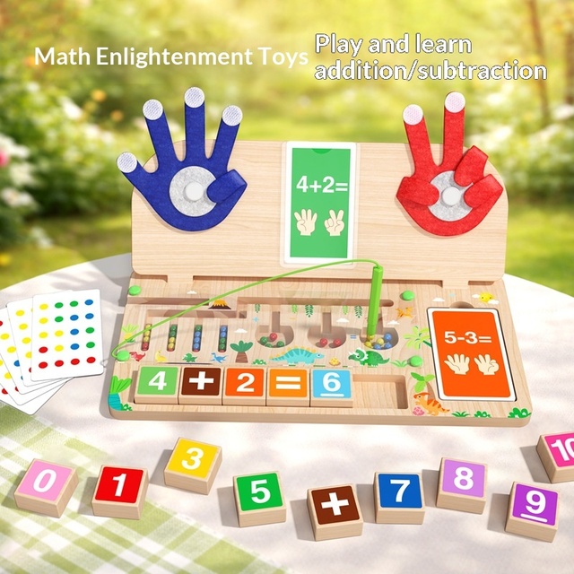 Toddler Finger Calculation Decomposition Wood Building Blocks Addition Subtraction Operation Bead Clip Enlightenment Toys