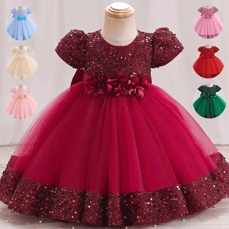 Abito con paillettes per bambina e bambina, festa di Natale, principessa, abito da fiocco per bambini, festa di compleanno, vestito da comunione con paillettes