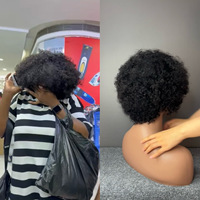 Perruque Remy en Cheveux Humains Africains, Entièrement Faite à la Machine, Courte, Bouclée, Afro Volumineuse, Coiffure Complète, Changez Rapidement de Coiffure pour Tous
