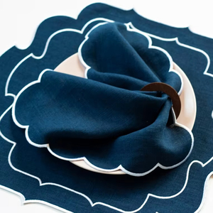 Haute qualité motif brodé coton lin nappe Cocktail sous-verres serviettes de mariage pétoncle bord usine Spot inventaire - Product Image 1