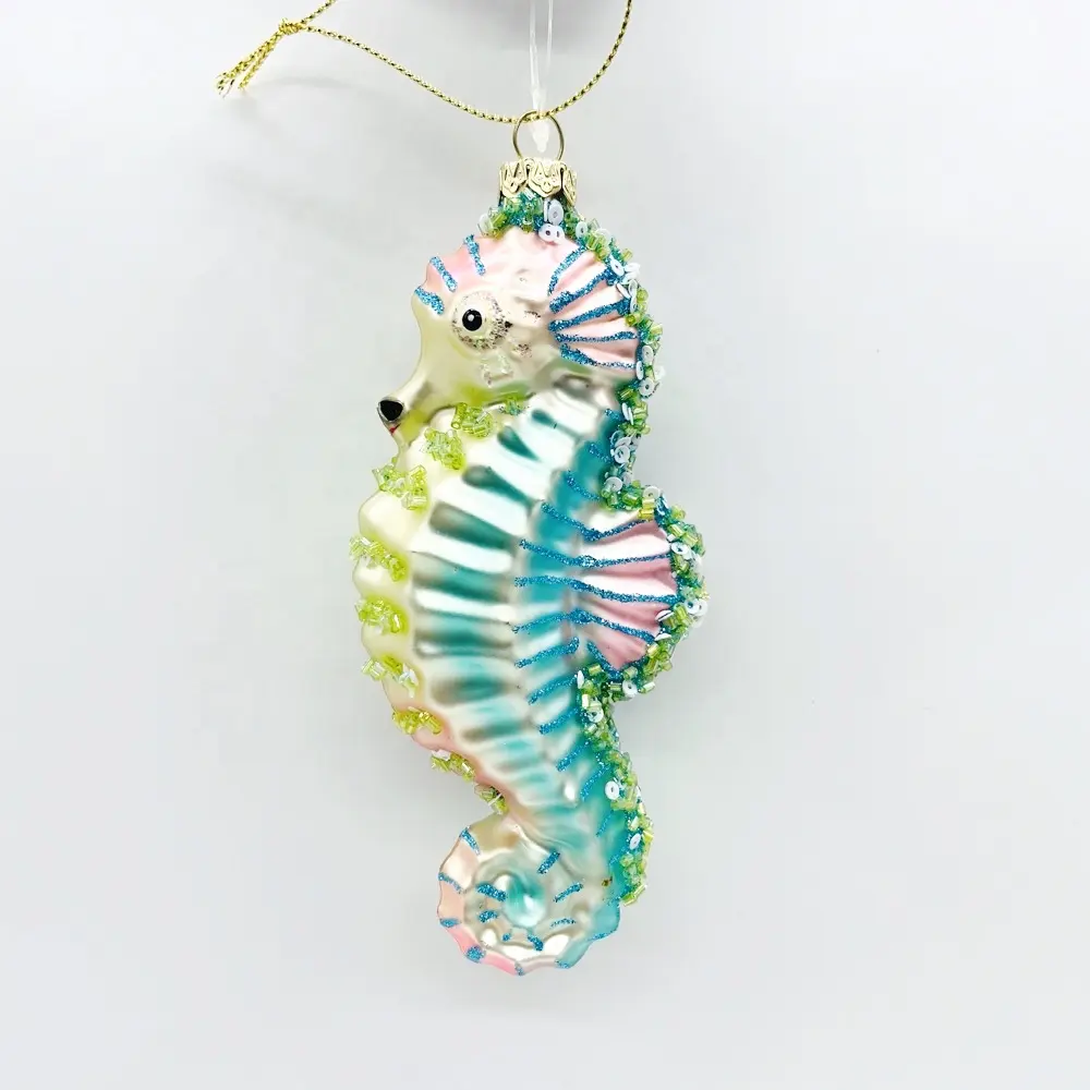 outdoor xmas party Decorations Supplies glass animal blue sea horse christmas hanging ornaments