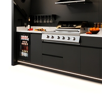 Abri de cuisine extérieur moderne en acier inoxydable 304 avec armoire de barbecue et porte latérale pour patio, villa, cour