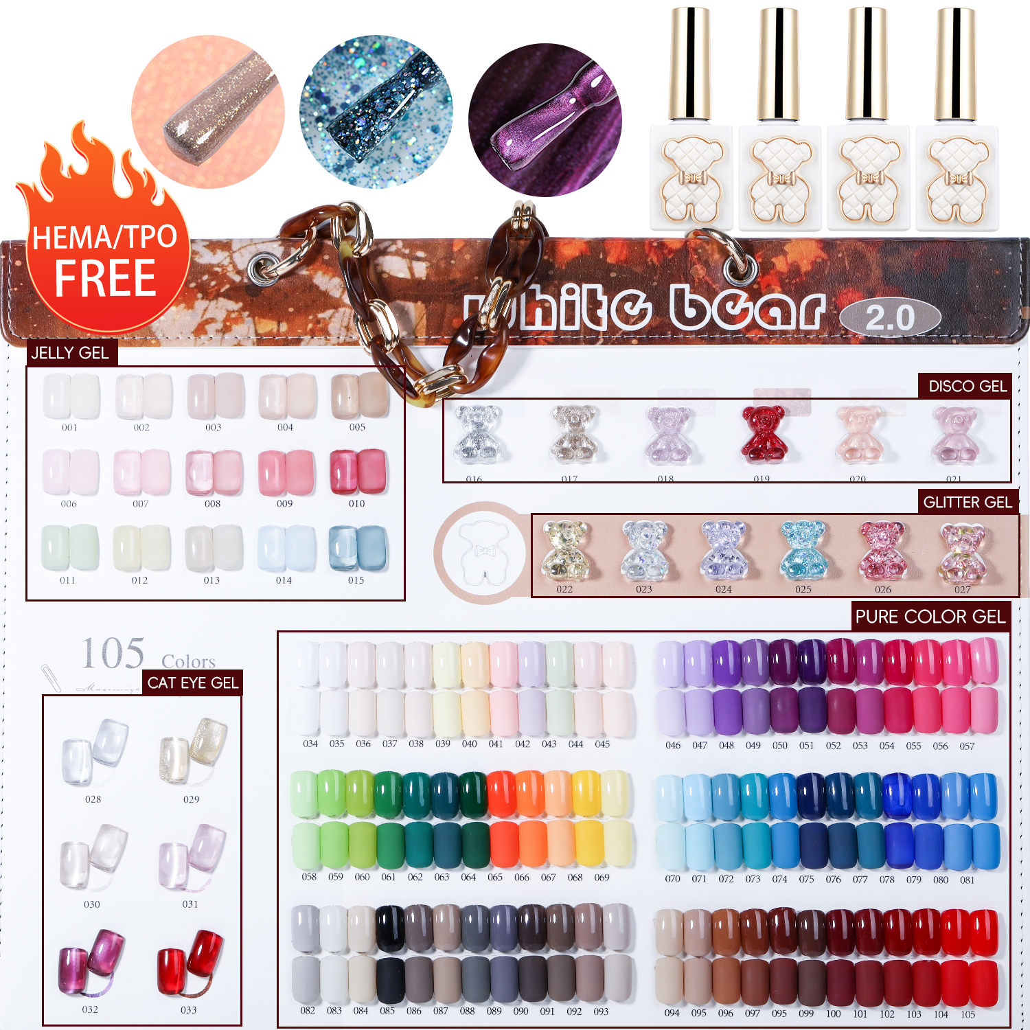 Série de gels ours en peluche sans HEMA/TPO, 105 couleurs