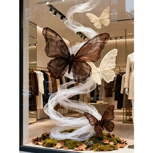 Set di decorazioni con farfalle di Organza Chic Beige marrone per vetrine di lusso per negozi di marca sede di eventi della galleria d'arte - Product Image 4