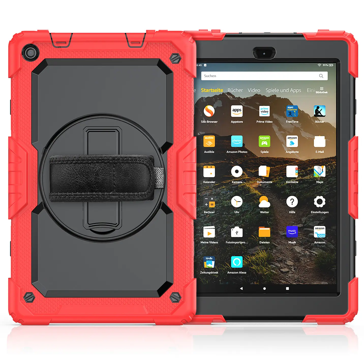 Homtak Rotatable 360 handle stand silicone shockproof tablet cover for Amazon Kindle Fire HD 10 hard case with shoulder belt