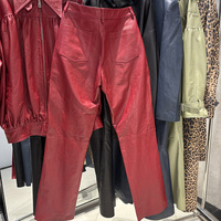 Pantalon en cuir rouge rétro pour femmes, pantalon large en cuir de qualité supérieure, pantalon en peau de mouton véritable