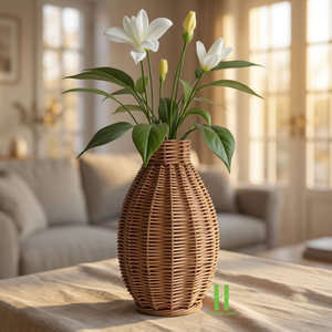 Rustic Farmhouse <b>Vase</b> Large Natural Rattan Decorative <b>Vase</b> For Home Bohemian <b>Wicker</b> Flower <b>Vase</b> For Dining Table and Wedding OEM - Product Image 1