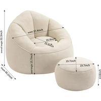 Fauteuil ottoman contemporain léger et durable en velours rembourré, inclinable et compressible, pour la maison, le bureau ou l'hôtel