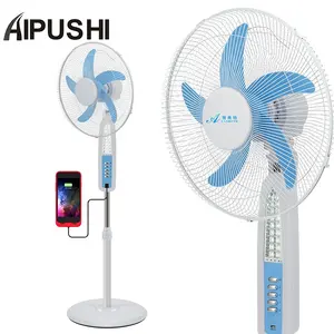 Hot Sale Hot sell 12V Dc Stand Fan 16 18 Inch 5 Blade Solar rechargeable fan with USB port led light and DC clip AC adaptor