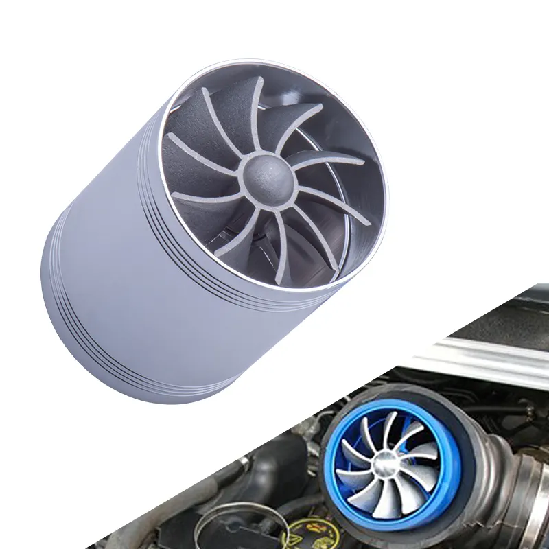 64mm Double Turbo Supercharger Auto Car Air Intake Turbine Refit Turbo Gas Fuel Oil Saver Fan Turbine Fit for Air Intake Hose