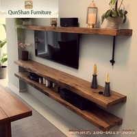Meuble TV flottant en bois massif de style moderne médiéval |   Meuble console mural pour salon