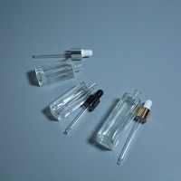 Flacon compte-gouttes carré en verre transparent de 3 ml, 5 ml, 7 ml, 10 ml, 20 ml pour huiles essentielles, flacon de sérum rechargeable, emballage en gros