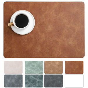 Xinwei Placemat 43x30cm PU Leather Waterproof Heat Insulation <b>Table</b> <b>Mat</b> Solid Color Vintage Cowhide Style - Product Image 1