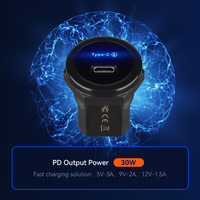 Chargeur de voiture USB-C PD 30W à montage encastré 12/24V avec LED bleue pour moto, bateau, camping-car, VTT - Ventes Flash