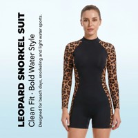 Combinaison de plongée courte pour femme en néoprène 3 mm à manches longues, imprimé léopard