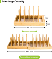 Support extensible en bambou pour couvercles de casseroles, organisateur de placard réglable pour poêles, planches à découper et plateaux de cuisson, étagère de cuisine gain de place