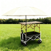 Chariot de camping pliable portable à quatre roues avec cadre métallique, capacité de charge de 150 kg, marron, chariot de rangement extérieur, pique-nique, voyage, OEM, 3 ans de garantie