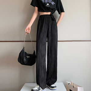 Pantaloni lunghi casuali delle ragazze dei pantaloni diritti allentati pieghettati Moire a vita alta elastici della vita delle donne all'ingrosso 2022 - Product Image 2