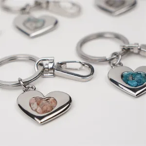 New Arrival Fashionable Natural Crystals Polished Chips Stone Heart Key Chain For Gift