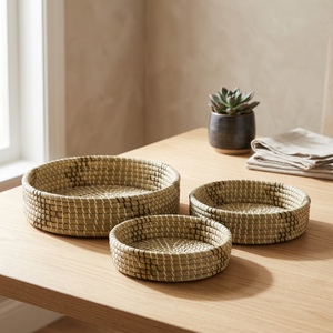 Handwoven seagrass basket set with natural braided design for eco friendly <b>storage</b> stylish home organization and durable - Product Image 1