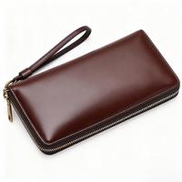 Dompet Wanita/Pria Kulit Asli Mewah Vintage Korea Anti Maling dengan Ritsleting dan Kantung Kartu RFID