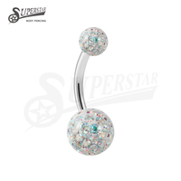 SUPERSTAR ASTM F136 Titane à filetage externe, design boule double pavé de zircone cubique, bijou de piercing pour nombril
