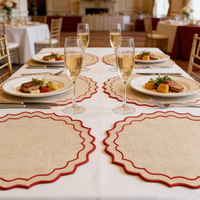 Sets de table ronds en tissu personnalisés, bord festonné, en lin brodé, de luxe, pour mariage, pour table à manger
