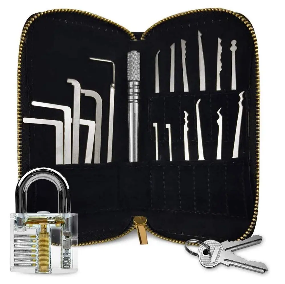 Замок с крючком из нержавеющей стали, набор инструментов для отмычки, с прозрачным учебным навесным замком, слесарный инструмент, набор многофункциональных инструментов