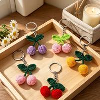 J.M. Fashion handgemaakte gehaakte kersen sleutelhanger Boho gebreide melk katoenen fruit tas hanger ornament cadeau voor vrouwen