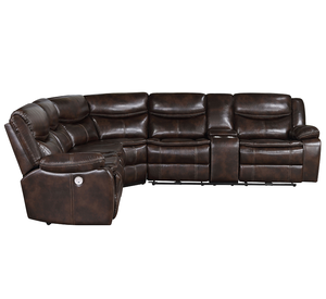 Canapé d'angle convertible carré en cuir marron foncé avec fonction de relaxation électrique pour appartement - Product Image 1