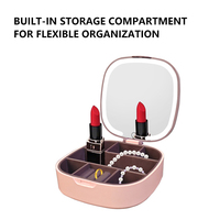 Miroir de Maquillage LED Portable 2-en-1 Tactile Intelligent Rechargeable CF avec Boîte à Bijoux de Voyage pour Bagues et Boucles d'Oreilles