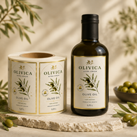 Étiquettes personnalisées haut de gamme pour huile d'olive, logo en feuille d'or métallique, autocollantes, imperméables, résistantes à l'huile, impression d'étiquettes pour bouteilles