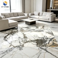 Dalle de marbre KT Stone, base blanche, veinure verte foncée, polie, pour la décoration murale intérieure de luxe