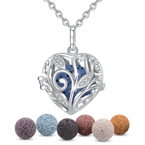 Isunni Dainty หัวใจกลวงออกเงินสเตอร์ลิงชุบหินลาวาลูกปัดสร้อยคอกระจาย - Product Image 1